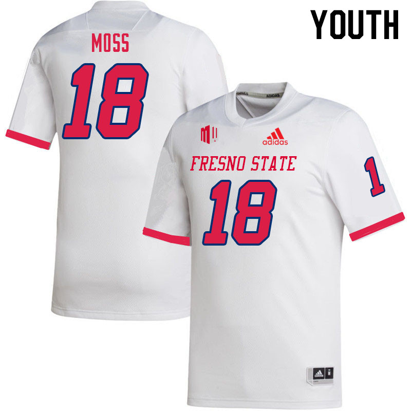 Youth #18 Jalen Moss Fresno State Bulldogs College Football Jerseys Sale-White - Click Image to Close